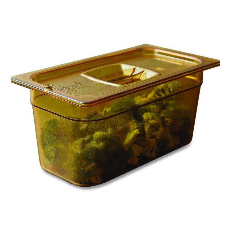 Insert Pan Handled Notched Cover, 6.38 x 0.39 x 10.38, Amber, Plastic, 6/Carton