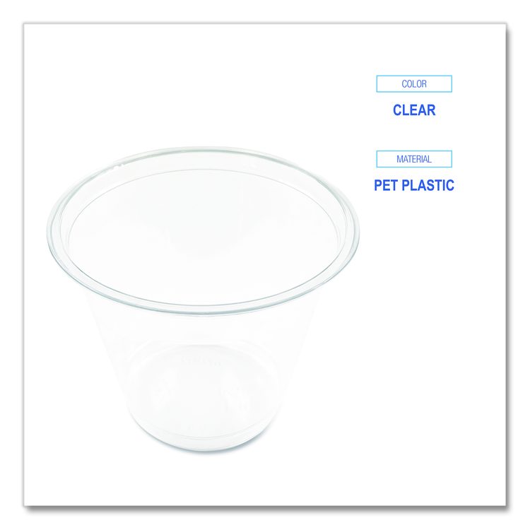 Clear Plastic PET Cups, Squat, 9 oz, 1,000/Carton