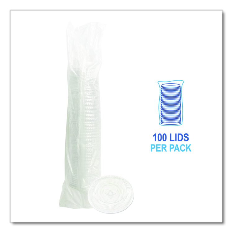 PET Cold Cup Straw-Slot Lids, Fits 9 oz to 10 oz Cold Cups, Plastic, Clear, 100/Pack