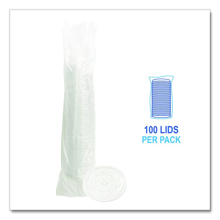 PET Cold Cup Straw-Slot Lids, Fits 9 oz Squat/12 oz Cold Cups, Plastic, Clear, 100/Pack