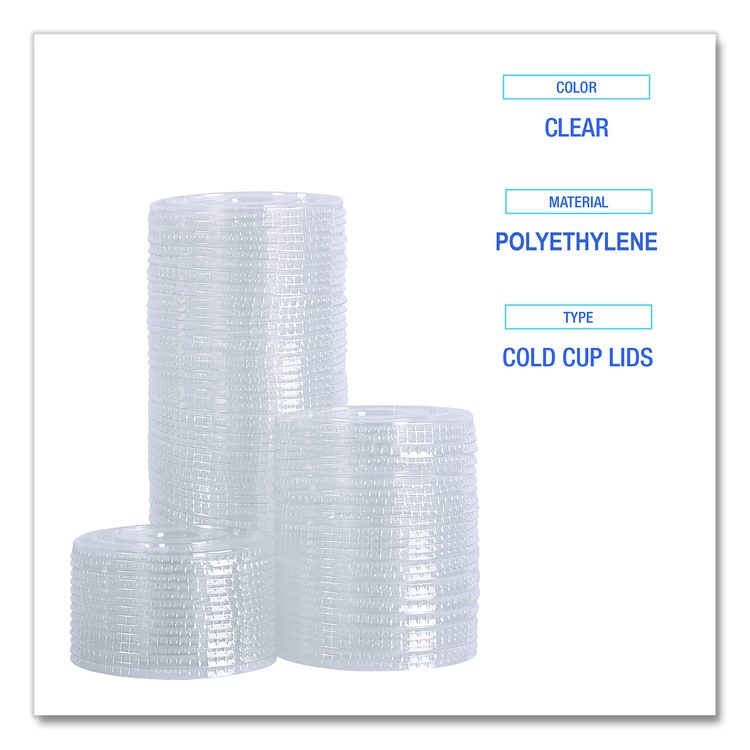 PET Cold Cup Straw-Slot Lids, Fits 9 oz Squat/12 oz Cold Cups, Plastic, Clear, 100/Pack