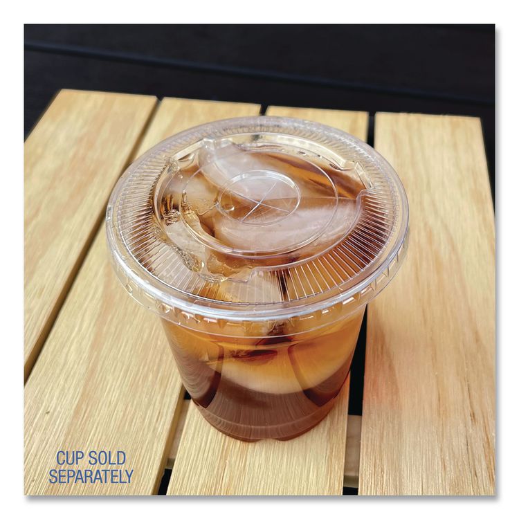 PET Cold Cup Straw-Slot Lids, Fits 9 oz Squat/12 oz Cold Cups, Plastic, Clear, 100/Pack
