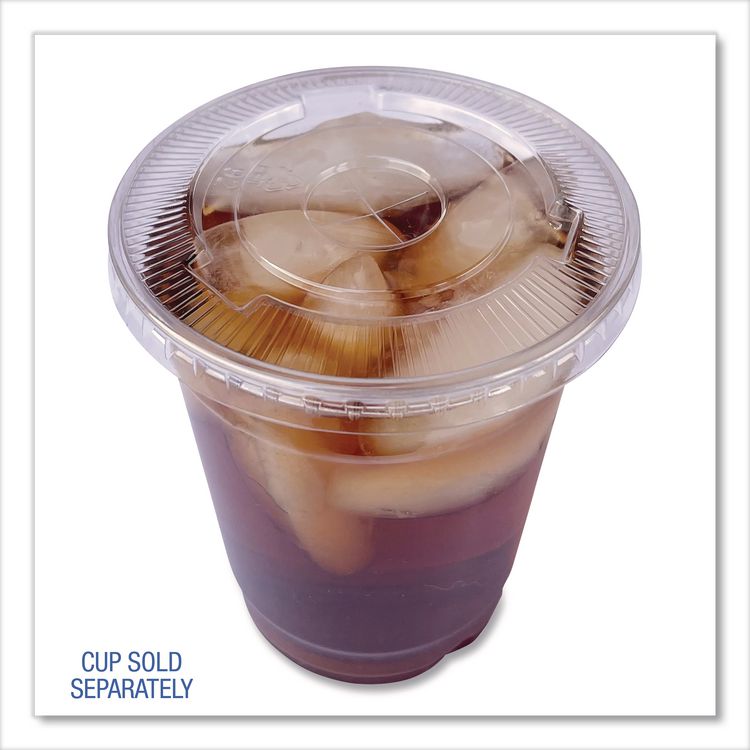 PET Cold Cup Straw-Slot Lids, Fits 9 oz Squat/12 oz Cold Cups, Plastic, Clear, 100/Pack