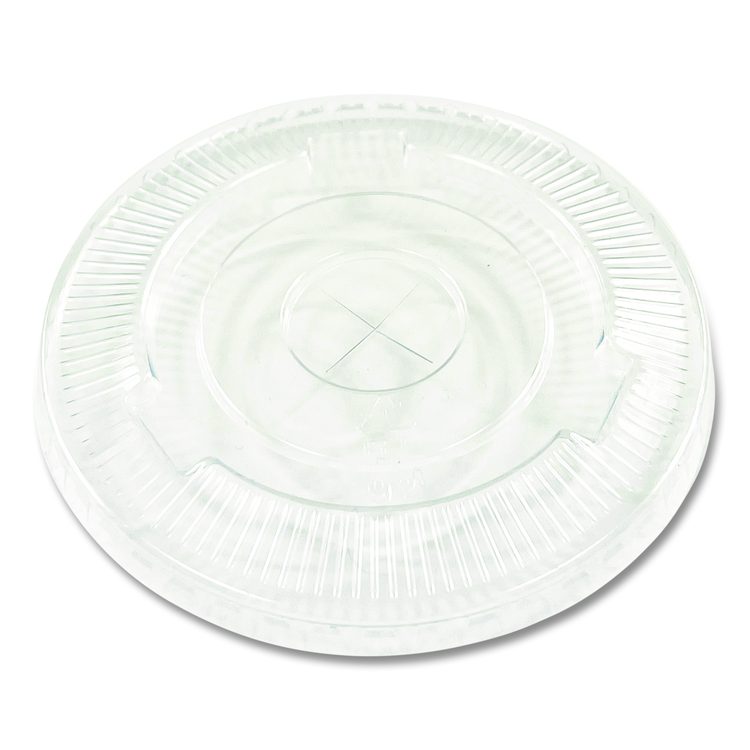 PET Cold Cup Straw-Slot Lids, Fits 9 oz Squat/12 oz Cold Cups, Plastic, Clear, 100/Pack