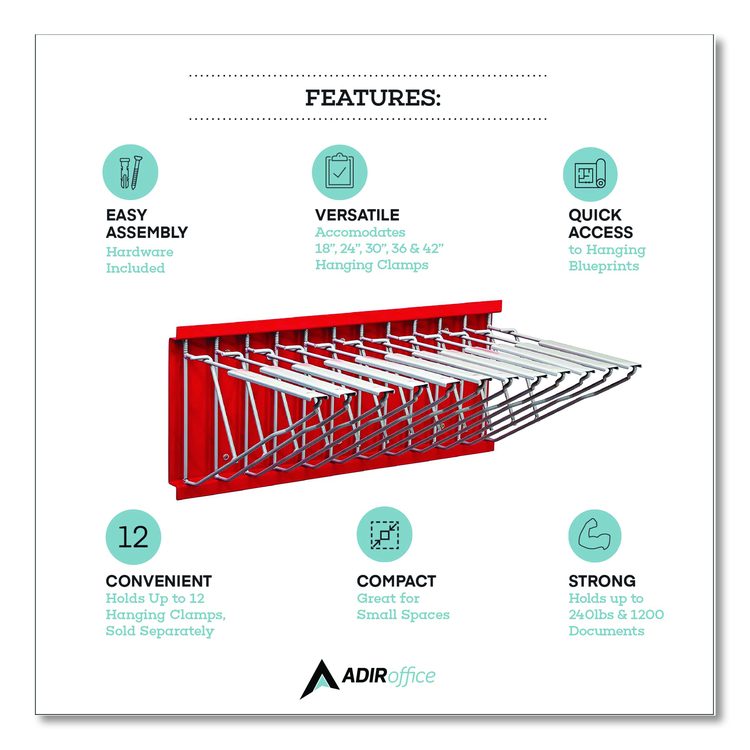 Large File Blueprint Pivot Wall Rack, Assorted Document Sizes Accommodated, 11" x 15.8" x 23.9", Red
