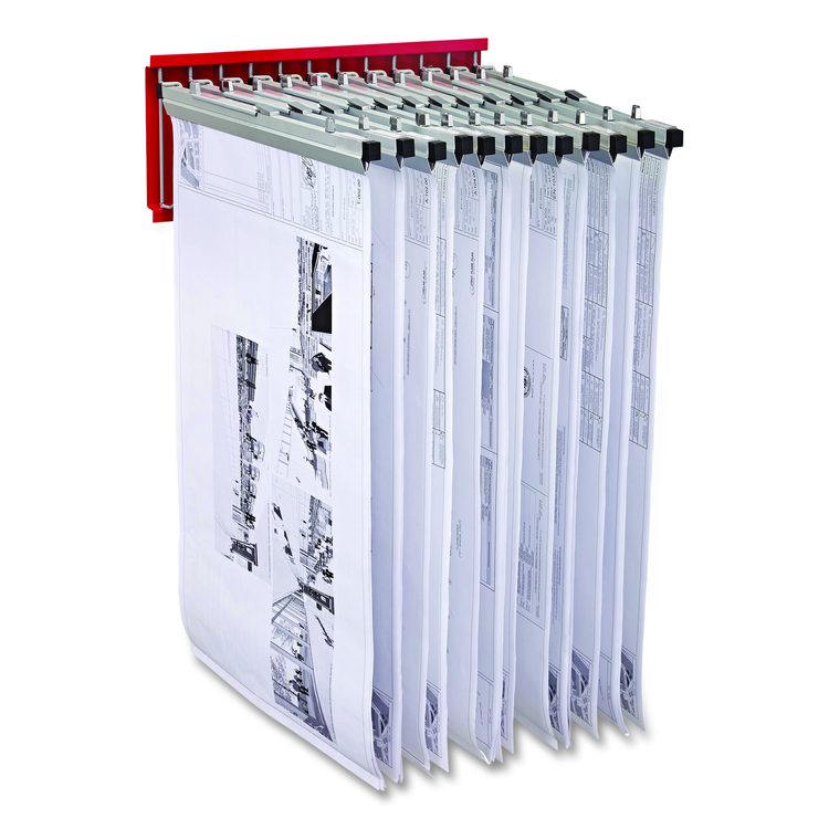 Large File Blueprint Pivot Wall Rack, Assorted Document Sizes Accommodated, 11" x 15.8" x 23.9", Red