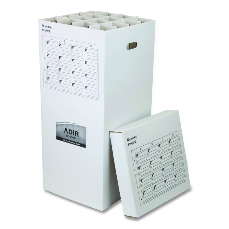 16 Slot Blueprint Rolled File Upright Storage Box, 16 Compartments, 17.5 x 17.5 x 37, White