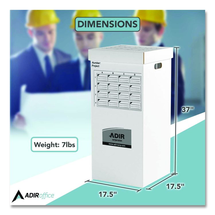16 Slot Blueprint Rolled File Upright Storage Box, 16 Compartments, 17.5 x 17.5 x 37, White