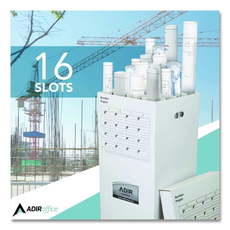 16 Slot Blueprint Rolled File Upright Storage Box, 16 Compartments, 17.5 x 17.5 x 37, White