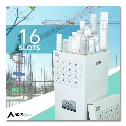 16 Slot Blueprint Rolled File Upright Storage Box, 16 Compartments, 17.5 x 17.5 x 37, White