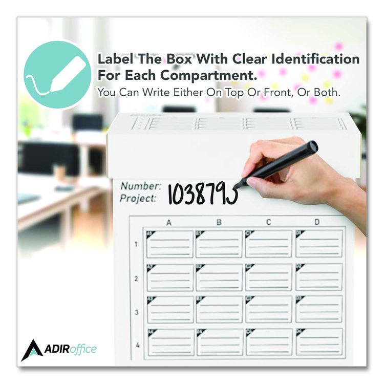 16 Slot Blueprint Rolled File Upright Storage Box, 16 Compartments, 17.5 x 17.5 x 37, White