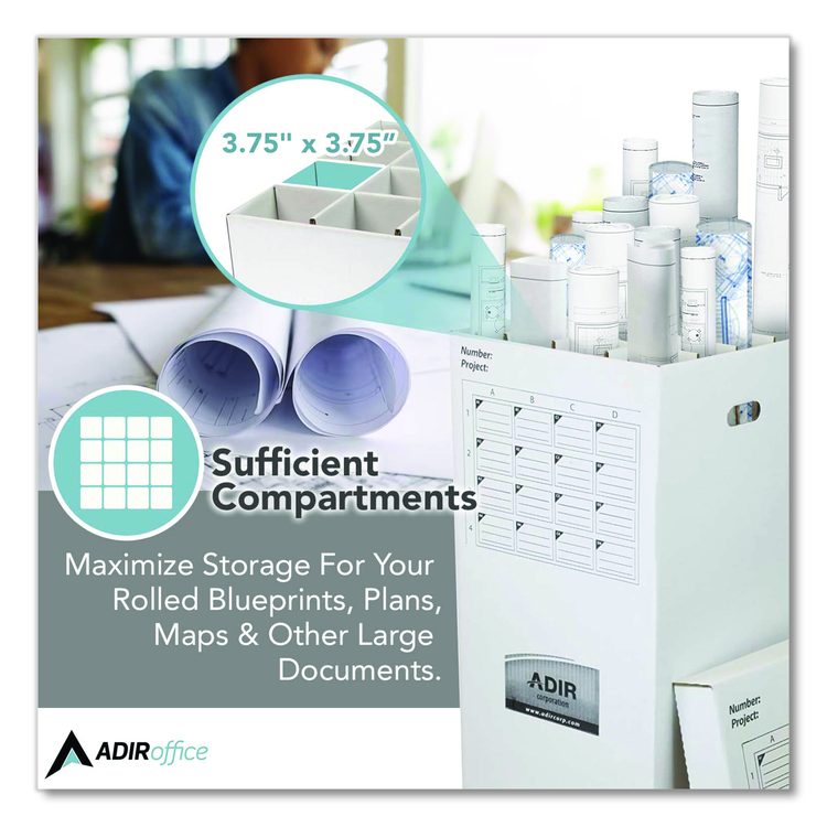 16 Slot Blueprint Rolled File Upright Storage Box, 16 Compartments, 17.5 x 17.5 x 37, White