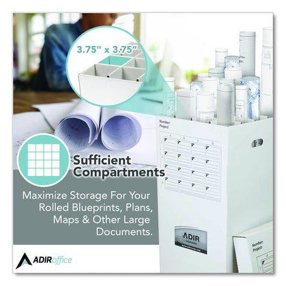 16 Slot Blueprint Rolled File Upright Storage Box, 16 Compartments, 17.5 x 17.5 x 37, White
