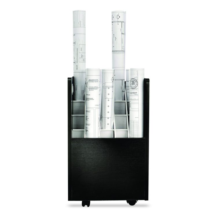 20-Slot Mobile Rolling Wood Blueprint Storage Cabinet Roll File Large Document Organizer, 15.25 x 13.25 x 24.75, Black