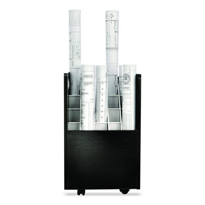20-Slot Mobile Rolling Wood Blueprint Storage Cabinet Roll File Large Document Organizer, 15.25 x 13.25 x 24.75, Black