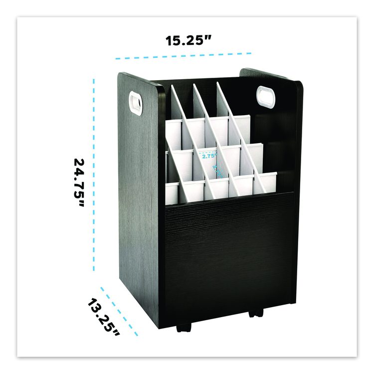 20-Slot Mobile Rolling Wood Blueprint Storage Cabinet Roll File Large Document Organizer, 15.25 x 13.25 x 24.75, Black