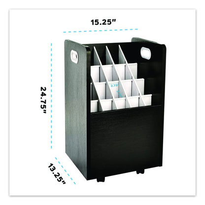 20-Slot Mobile Rolling Wood Blueprint Storage Cabinet Roll File Large Document Organizer, 15.25 x 13.25 x 24.75, Black
