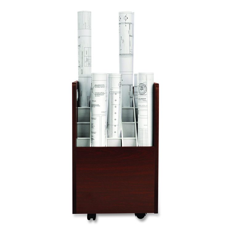 20-Slot Mobile Rolling Wood Blueprint Storage Cabinet Roll File Large Document Organizer, 15.25 x 13.25 x 24.75, Mahogany