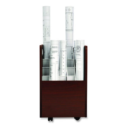 20-Slot Mobile Rolling Wood Blueprint Storage Cabinet Roll File Large Document Organizer, 15.25 x 13.25 x 24.75, Mahogany