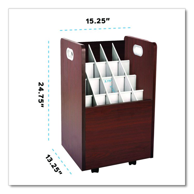 20-Slot Mobile Rolling Wood Blueprint Storage Cabinet Roll File Large Document Organizer, 15.25 x 13.25 x 24.75, Mahogany