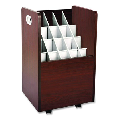 20-Slot Mobile Rolling Wood Blueprint Storage Cabinet Roll File Large Document Organizer, 15.25 x 13.25 x 24.75, Mahogany