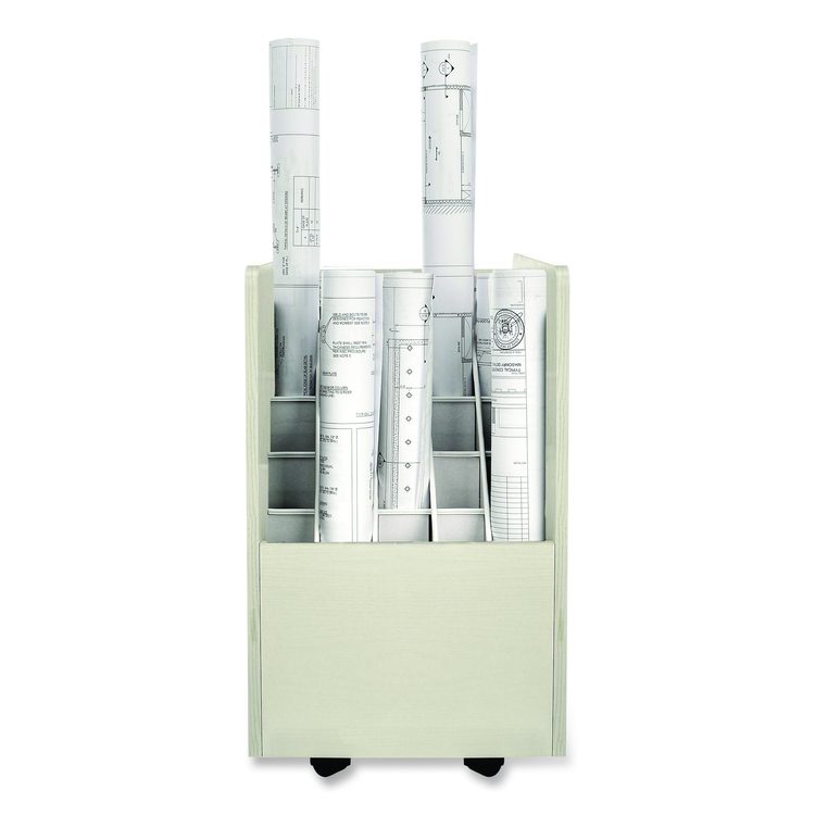 20-Slot Mobile Rolling Wood Blueprint Storage Cabinet Roll File Large Document Organizer, 15.25 x 13.25 x 24.75, White
