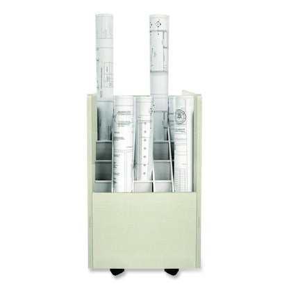 20-Slot Mobile Rolling Wood Blueprint Storage Cabinet Roll File Large Document Organizer, 15.25 x 13.25 x 24.75, White
