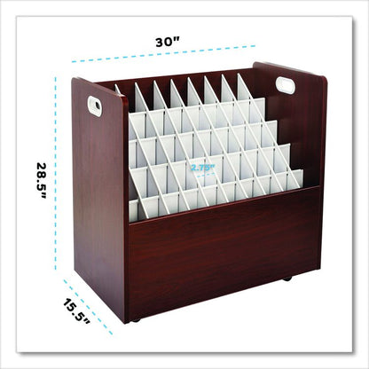 50-Compartment Mobile Wood Blueprint Rolled File Storage Organizer, 50 Compartments, 30 x 15.75 x 28.5, Mahogany