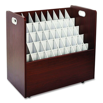 50-Compartment Mobile Wood Blueprint Rolled File Storage Organizer, 50 Compartments, 30 x 15.75 x 28.5, Mahogany