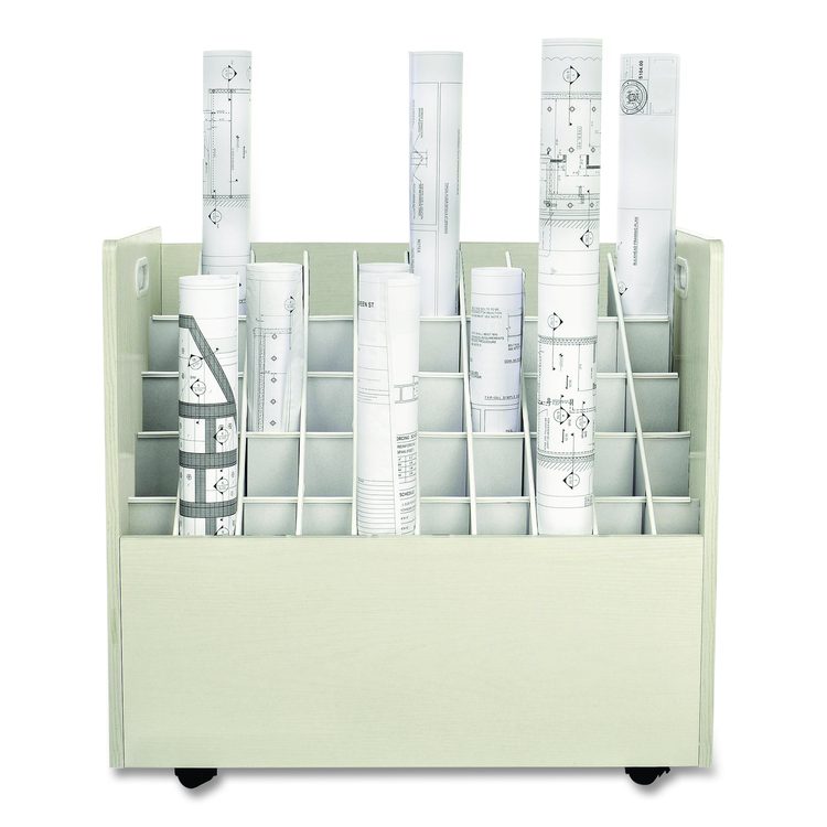 50-Compartment Mobile Wood Blueprint Rolled File Storage Organizer, 50 Compartments, 30 x 15.75 x 28.5, White