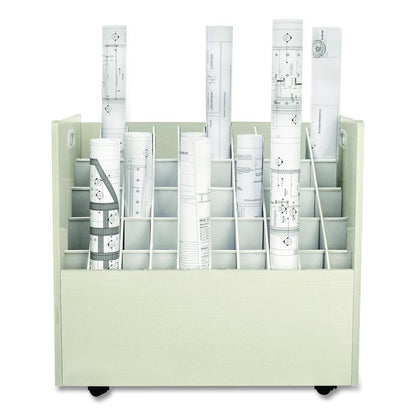 50-Compartment Mobile Wood Blueprint Rolled File Storage Organizer, 50 Compartments, 30 x 15.75 x 28.5, White