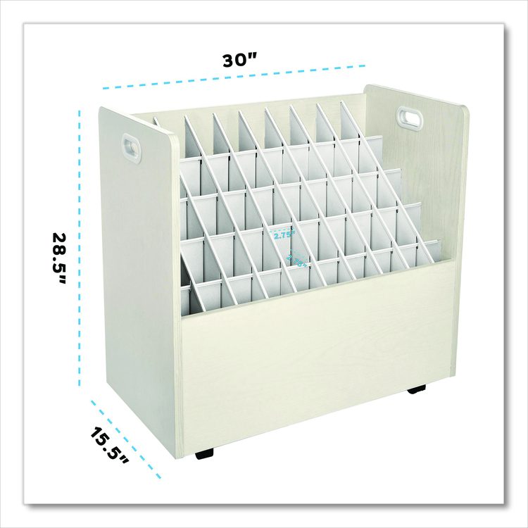 50-Compartment Mobile Wood Blueprint Rolled File Storage Organizer, 50 Compartments, 30 x 15.75 x 28.5, White