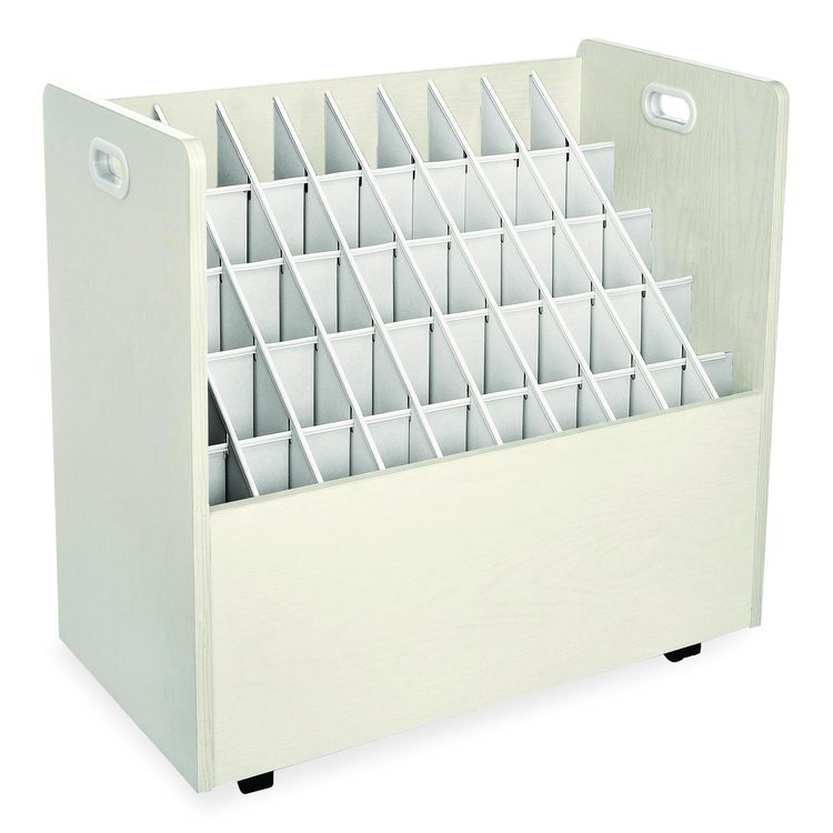 50-Compartment Mobile Wood Blueprint Rolled File Storage Organizer, 50 Compartments, 30 x 15.75 x 28.5, White