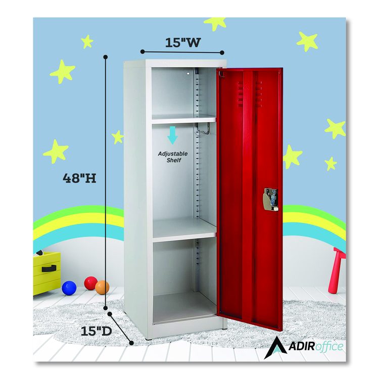 Steel Storage Locker, 1 Compartment, 15 x 15 x 48, Red