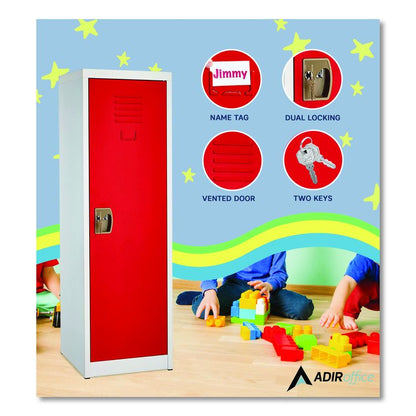 Steel Storage Locker, 1 Compartment, 15 x 15 x 48, Red