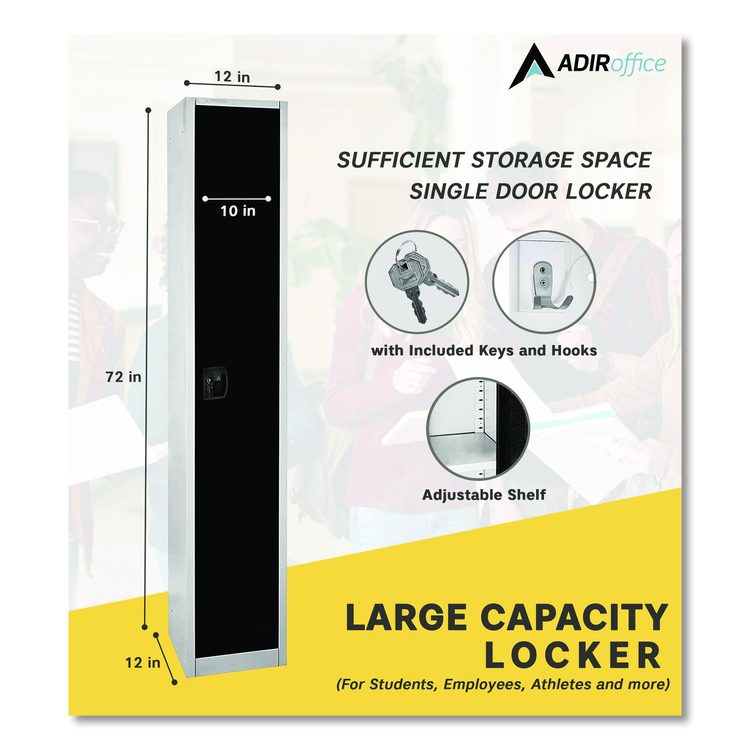 Steel Storage Locker, 1 Compartment, 12 x 12 x 72, Black