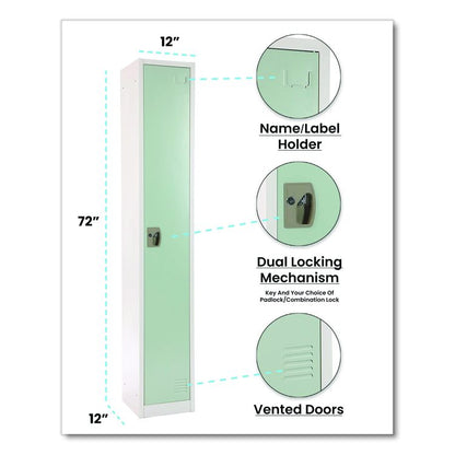 Steel Storage Locker, 1 Compartment, 12 x 12 x 72, Misty Green