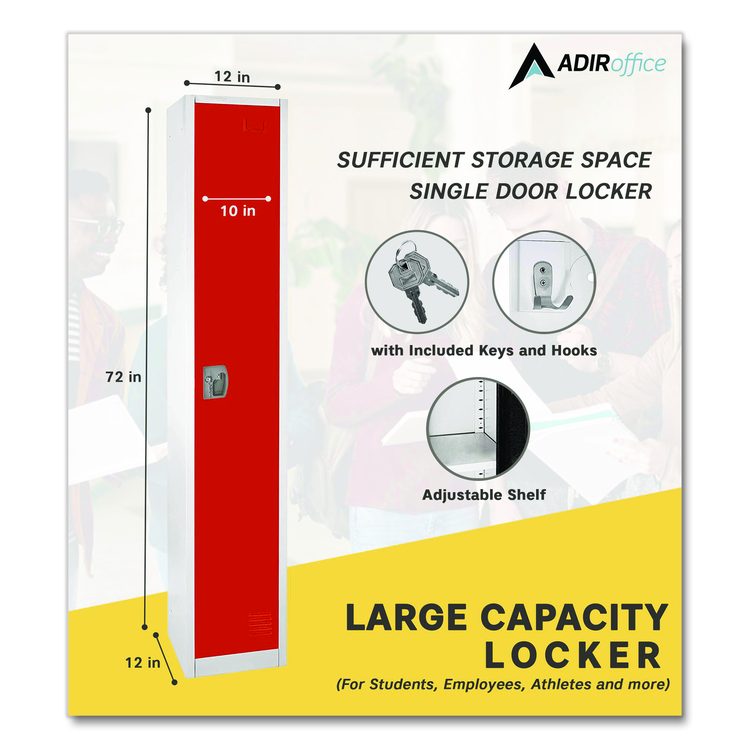 Steel Storage Locker, 1 Compartment, 12 x 12 x 72, Red