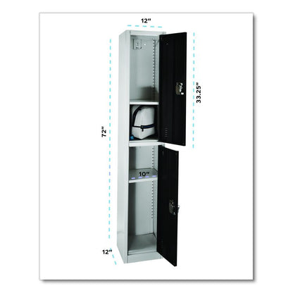 Steel Storage Locker, 2 Compartment, 12 x 12 x 72, Black