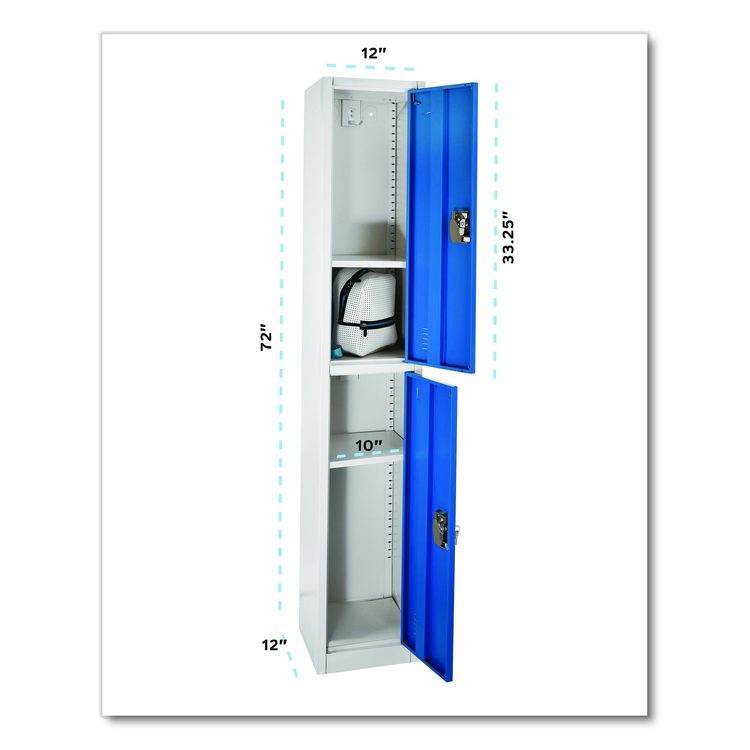 Steel Storage Locker, 2 Compartment, 12 x 12 x 72, Blue