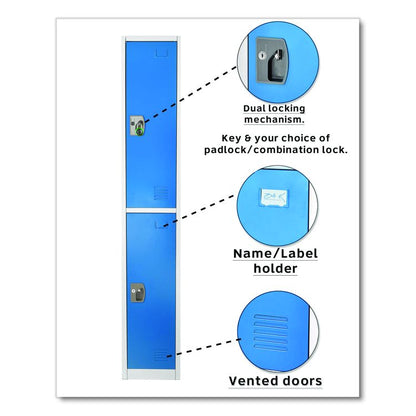Steel Storage Locker, 2 Compartment, 12 x 12 x 72, Blue