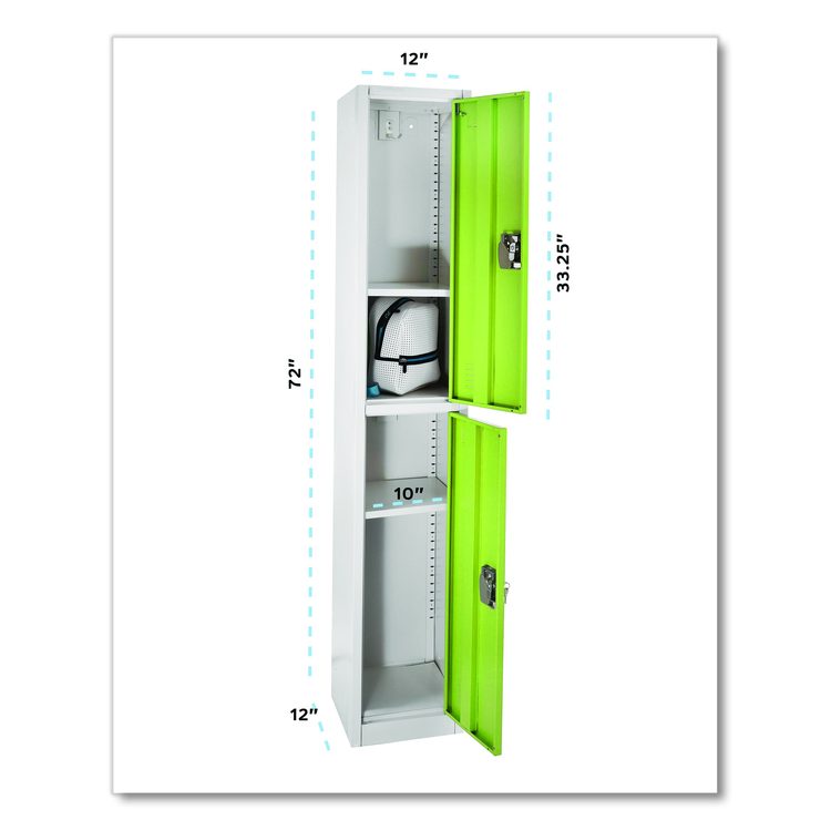 Steel Storage Locker, 2 Compartment, 12 x 12 x 72, Green