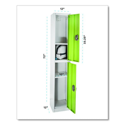 Steel Storage Locker, 2 Compartment, 12 x 12 x 72, Green