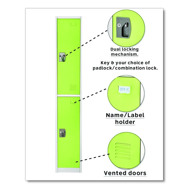 Steel Storage Locker, 2 Compartment, 12 x 12 x 72, Green