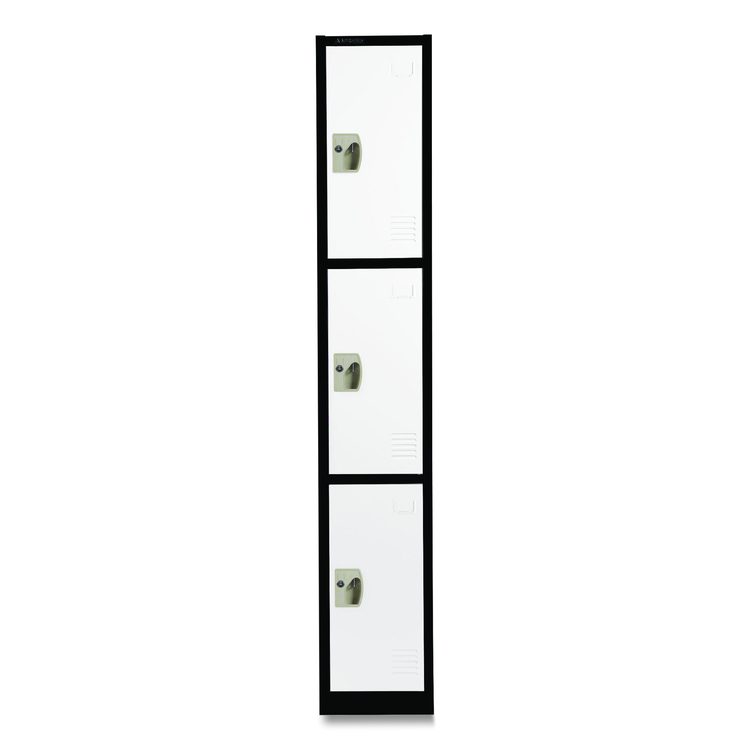 Steel Storage Locker, 3 Compartment, 12 x 12 x 72, Black Body/White Doors