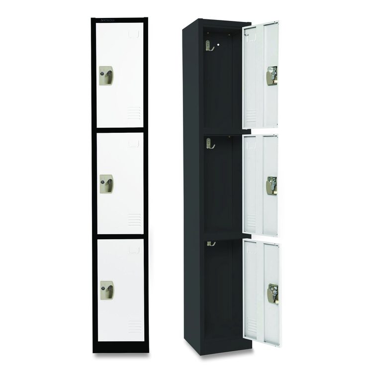Steel Storage Locker, 3 Compartment, 12 x 12 x 72, Black Body/White Doors