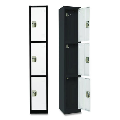Steel Storage Locker, 3 Compartment, 12 x 12 x 72, Black Body/White Doors