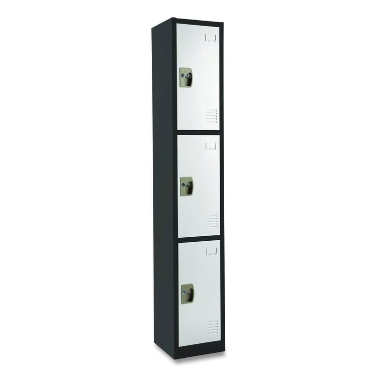 Steel Storage Locker, 3 Compartment, 12 x 12 x 72, Black Body/White Doors