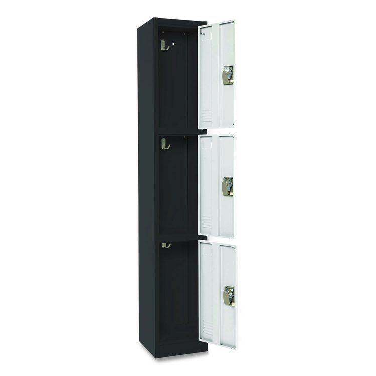 Steel Storage Locker, 3 Compartment, 12 x 12 x 72, Black Body/White Doors