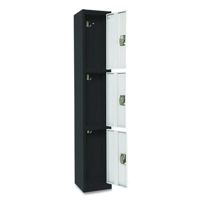 Steel Storage Locker, 3 Compartment, 12 x 12 x 72, Black Body/White Doors